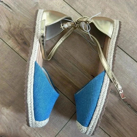 NEW Steve Madden Kids Girls Espadrilles Chambray Gold Sz 3 - Picture 2 of 5